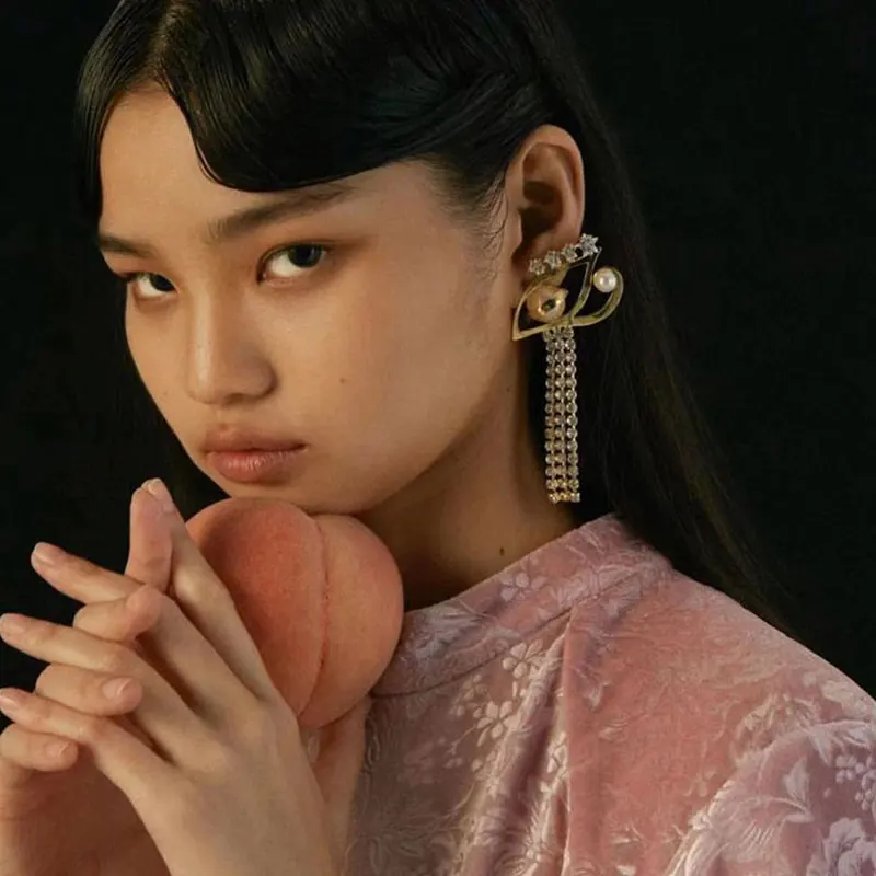 Женские длинные серьги Pauli Manfi металлические с имитацией жемчуга в форме глаза