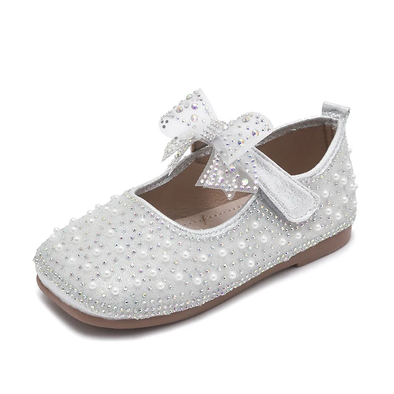 

Girls Princess Shoes Spring New Children's Rhinestone Bow Single Shoes Baby Soft Sole Student Performance Shoes Dance Shoes