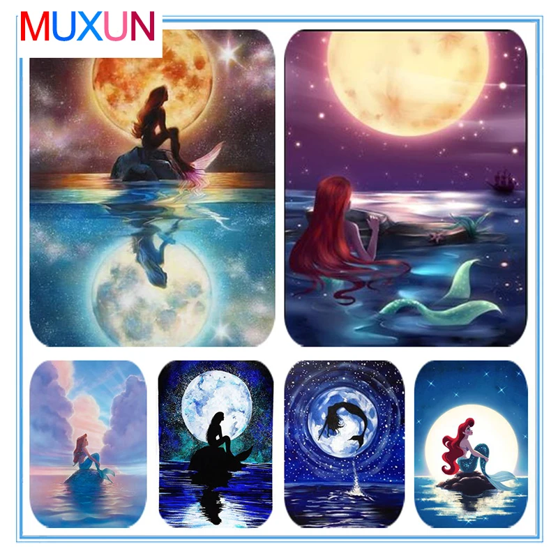 Полный 5D Diy алмазная живопись Алмазная Вышивка Мультфильм Русалка крестом