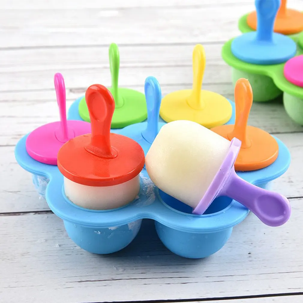 

7 Holes Ice Cream Pops Silicone Mold Food Grade Baby DIY Fruit Shake Ice Crea Reusable Popsicle Home Kitchen Accessories