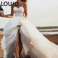 luojo ivory a line beach wedding dresses lace sweetheart tulle wedding gown simple ball gown bridal dress robe de mariage