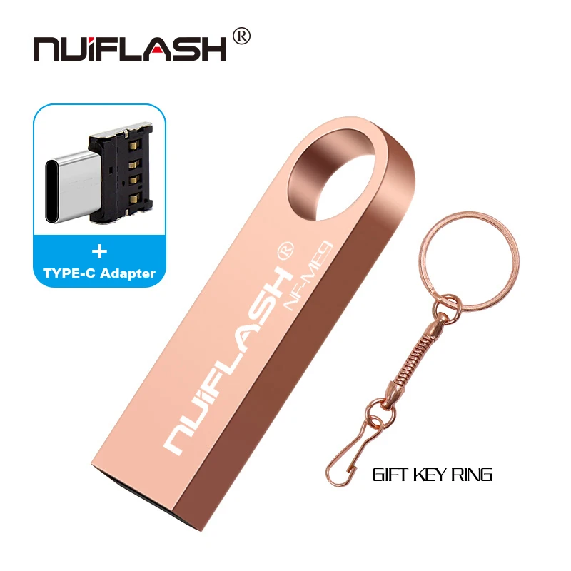 rose gold-type c Бесплатный адаптер OTG type c, крутой USB флеш-накопитель, 8 ГБ/16 ГБ/32 ГБ/64 ГБ, флеш-накопитель, флешка, флеш-диск USB 2,0, карта памяти, usb-диск - Цвет: rose gold-type c