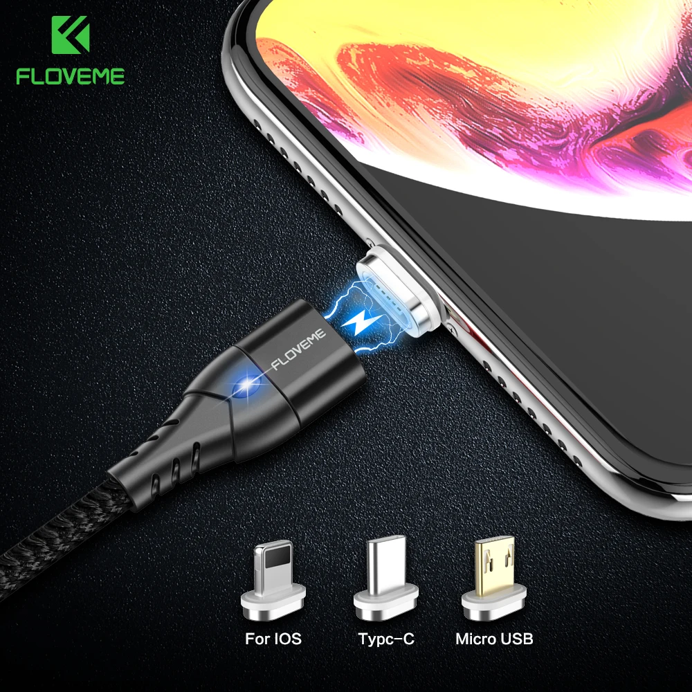 Магнитное зарядное устройство FLOVEME 3A кабель Micro USB Type C для iPhone 11 Pro XR Max Samsung IOS
