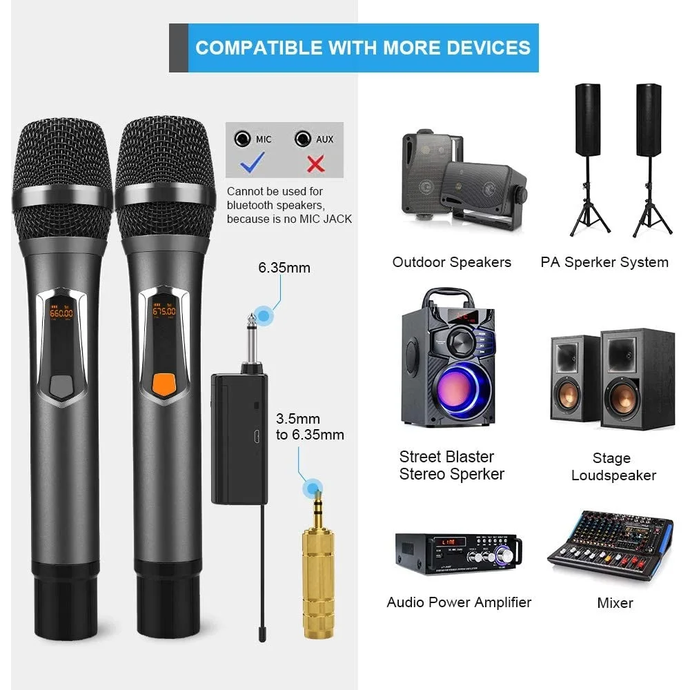 Беспроводной микрофон UHF с перезаряжаемой литиевой батареей профессиональный