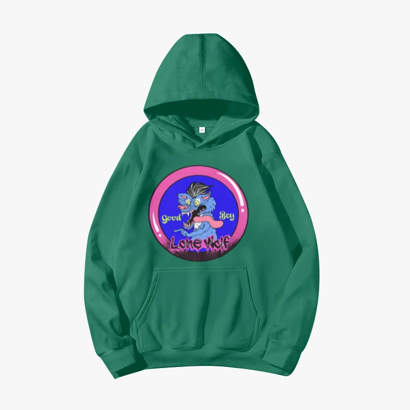 

Women Hoodies Autumn Lone Wolf Print Streetwear Sweatshirt Harajuku Long Sleeve Pocket Oversized Female Hoody Pullovers Tops