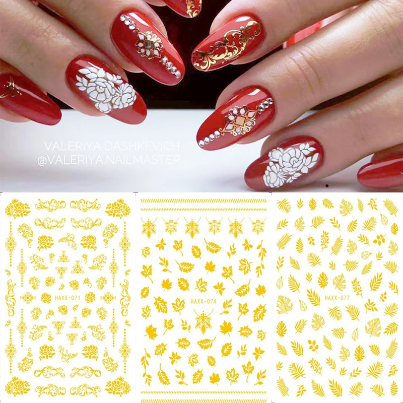 1 Pc Colorful Marple Leaf Black 3D Nail Sticker Nail Art Transfer Stickers Paper Nail Decorations DIY Designs Accessories