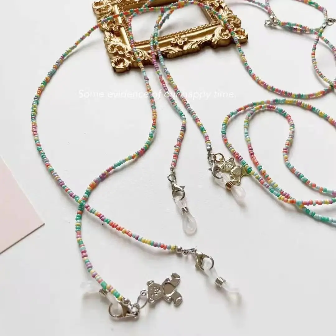 

New creative cartoon bear candy color acrylic beaded lanyard necklace glasses chain earphone chain mask belt