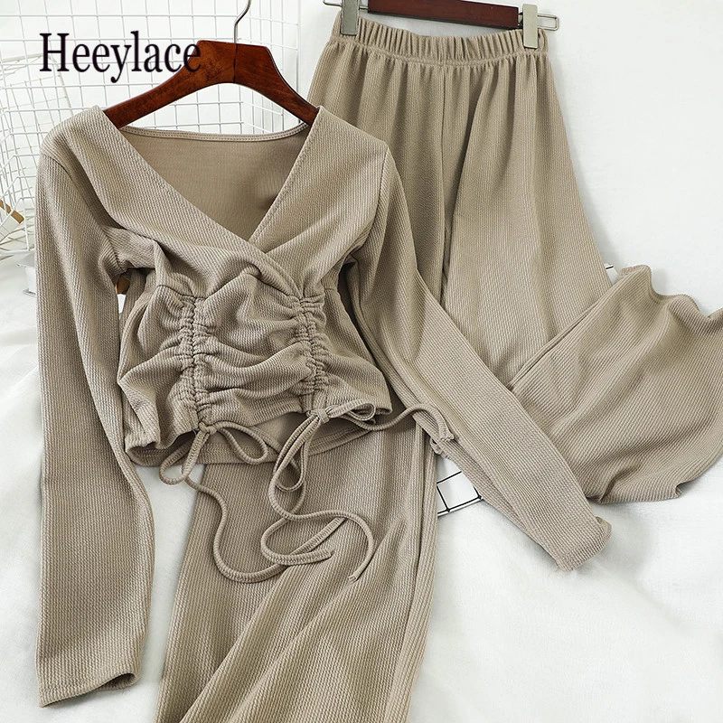 

Women Knitted Lounge Wear Sets 2pcs Crop Top Suit Ladies Tracksuit Set sportswear outfits Casual Streetwear Clubwear