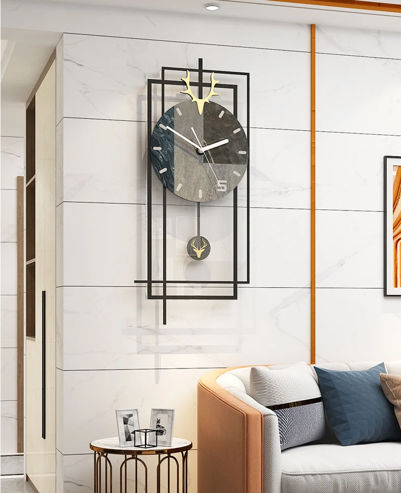 

Large Pendulum Wall Clock Modern Design Minimalist Creative Luxury Living Room Wall Clock European Reloj Pared Home Decor DL60WC