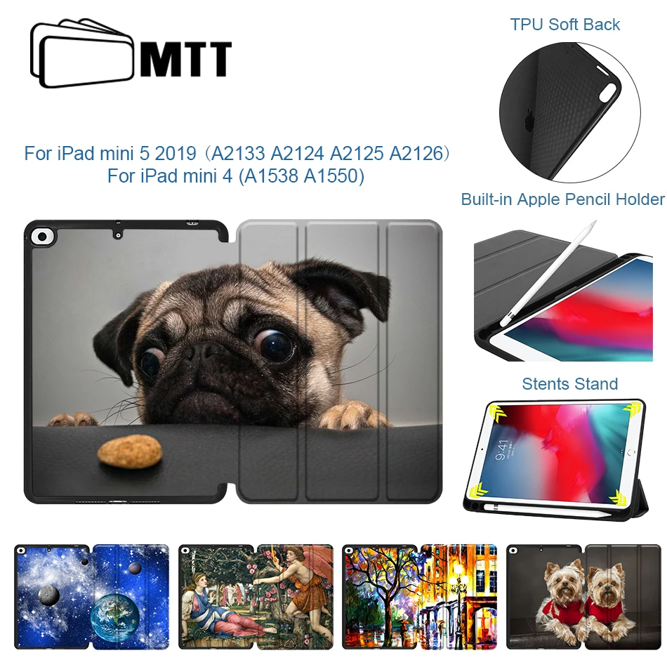 Чехол для планшета MTT, для iPad Mini 5, 7,9 дюймов, ТПУ, мягкая задняя крышка из искусственной кожи, флип, умный чехол для iPad Mini 4 7,9, с держателем для карандашей, funda