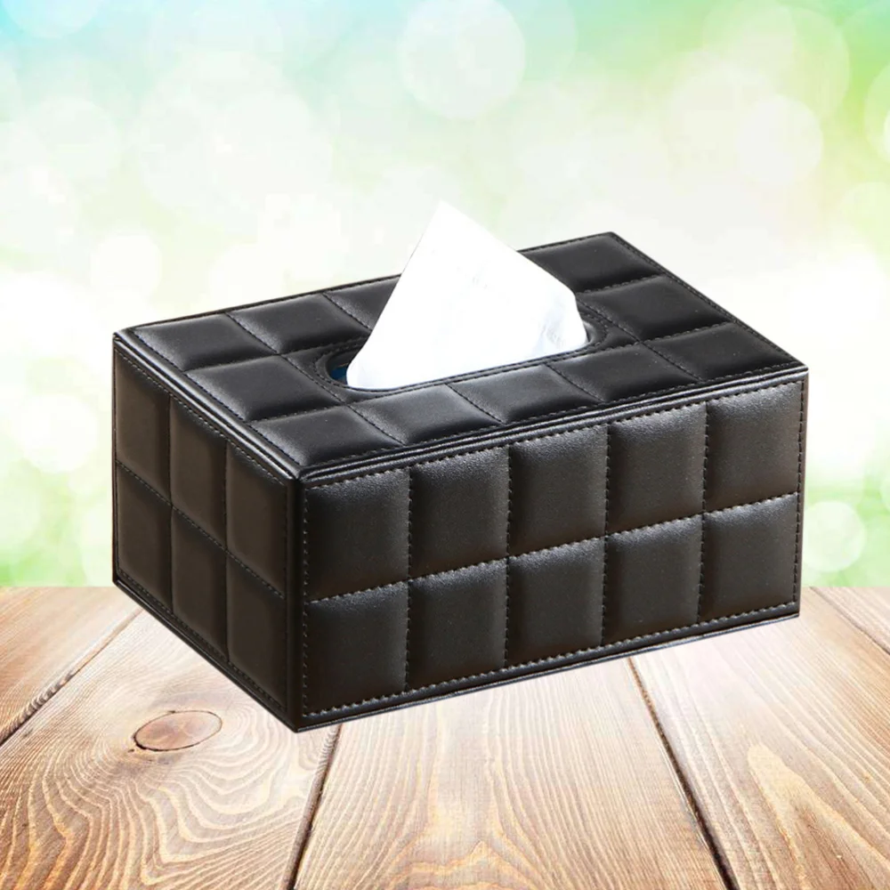 

Simple PU Tissue Box Rectangle Paper Towel Holder Desktop Napkin Storage Container for Home Office (Size S, Black)