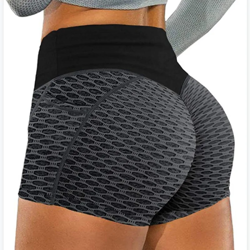 

Women's Pocket Yoga Shorts Honeycomb Jacquard Leggings Sexy High Waist Hip Lifting Sports Three Quarter Sports Running Tights