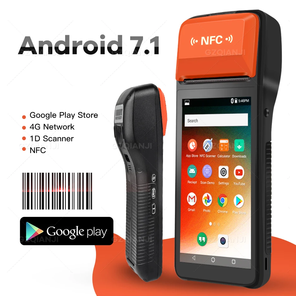 PDA Android 7 0 принтер мобильный Bluetooth 58 мм 2 дюймовый термопринтер с 1D сканером штрих