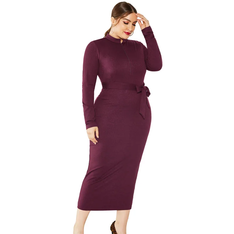 Осеннее трикотажное облегающее Макси платье для женщин Женское зимнее Плюс