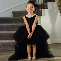 black high low girls pageant dresses jewel backless beads bow puffy flower girl dress child birthday party gowns kids cosplay w