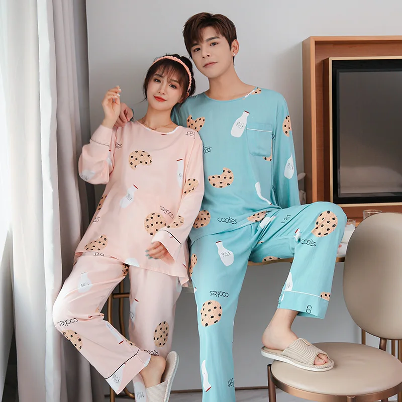 

Пижама для весны и осени, тонкая парная Мужская и женская, костюм-буретка, японский летний студенческий костюм из искусственного хлопка и ше...