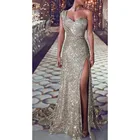 Элегантное Длинное Вечернее Платье С Блестками розового золота, бальное Платье без рукавов, официальное вечернее Платье с V-образным вырезом, Женское Платье # T3G
