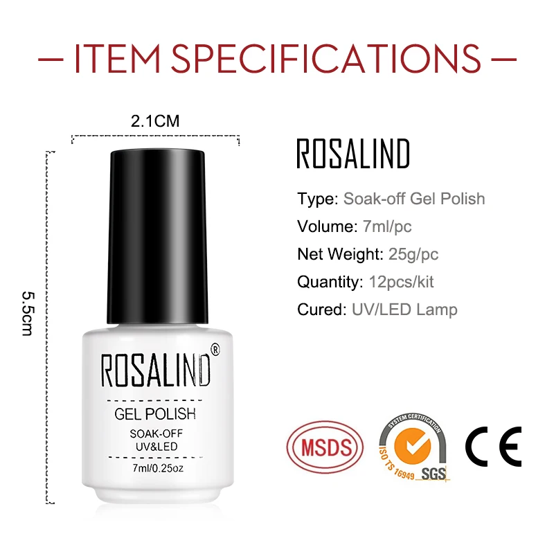 

ROSALIND (12PCS/LOT )7ml Glitter Neon Gel Nail Polish Set All For Manicure Semi Permanent Hybrid Varnishes Soak Off UV Gel Kit