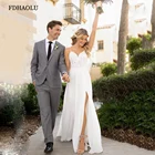 Платье Свадебное FDHAOLU FU07 в стиле бохо, пикантное пляжное с V-образным вырезом и Боковым Разрезом, на бретелях-спагетти, свадебное платье