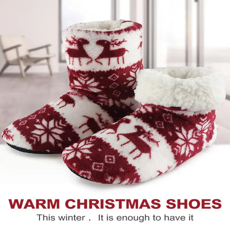 

Women Winter Floor Shoes Christmas Elk Indoor Shoes Plush Insole Anti-Skid Sole Warm Contton Slipper Home Slippers Yoga Slipper