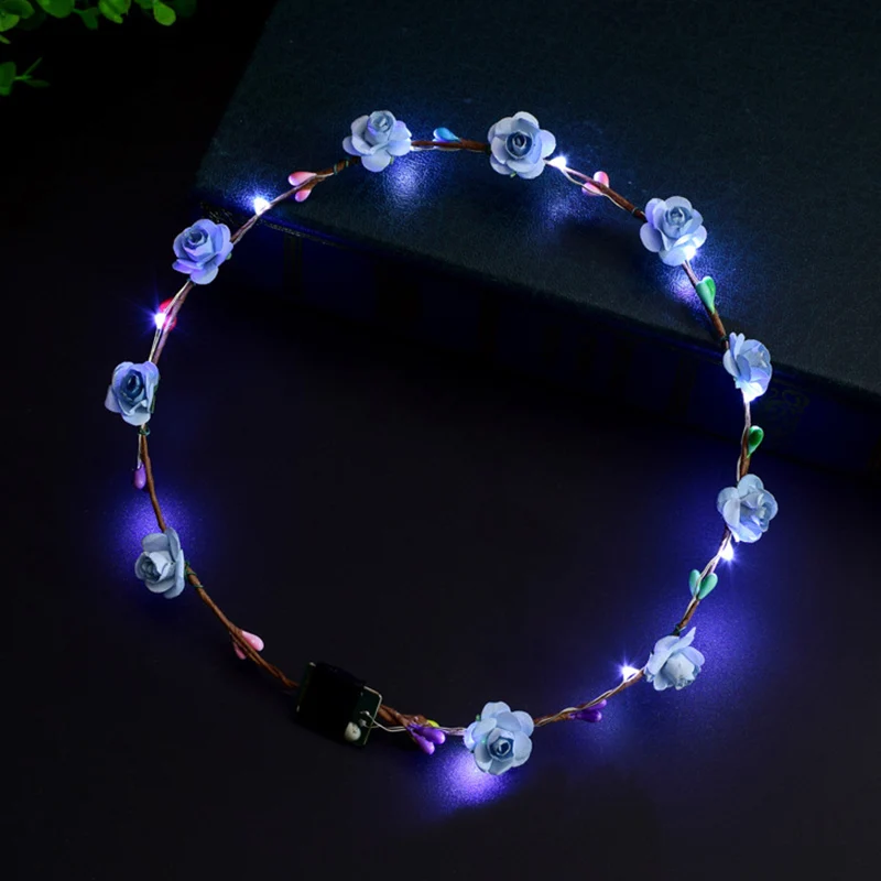 

1 Glowing Garland Wedding Party Crown Flower Headband LED Light Christmas Neon Wreath Decoration Luminous Hair Garland Hairband