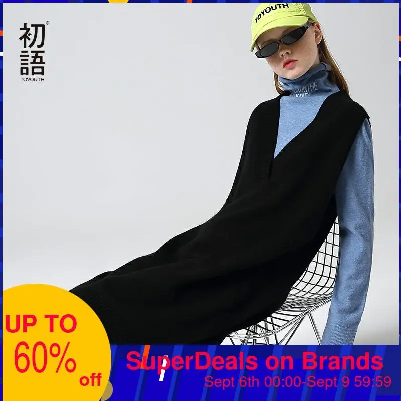 Toyouth Women 2 Pcs Vest Dresses + Turtleneck Long Sleeve Letter Printed Tops | Женская одежда