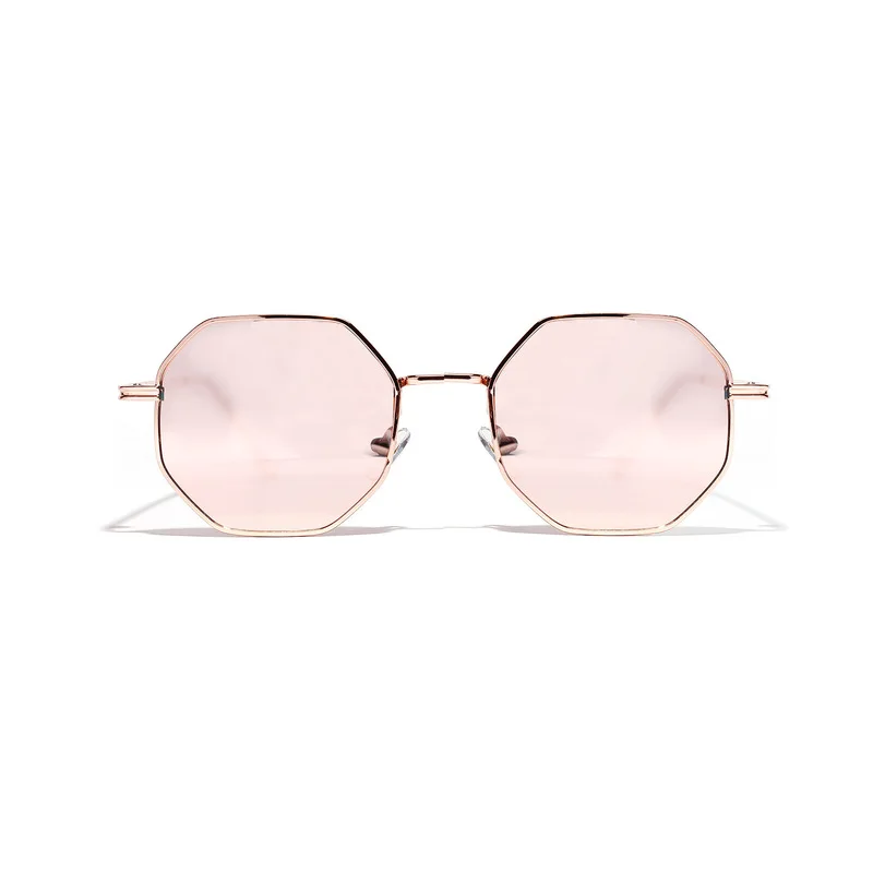 Retro polygon sunglasses Men Women Luxury pink Lens Round Sunglasses Vintage Small frame Mirror color sunglasses