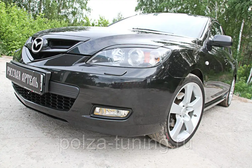 Накладки на передние фары реснички Mazda 3 (хэтчбэк) 2003—2008| |