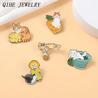 lazy fishing cats enamel pins orange banana kitties custom brooches badge lapel pin accessories backpack gift friends jewelry