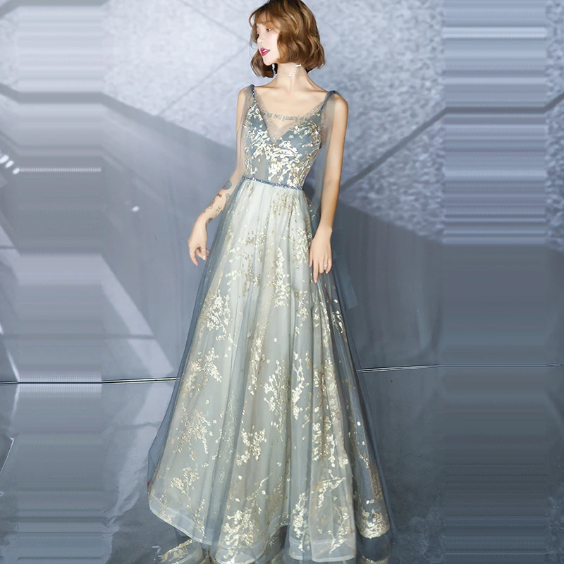 Skyyue Tank Evening Gown V-Neck Floor-Length Plus Size Dress 2020 Sleeveless Lace Tulle Up Women Party Dresses K314 | Свадьбы и