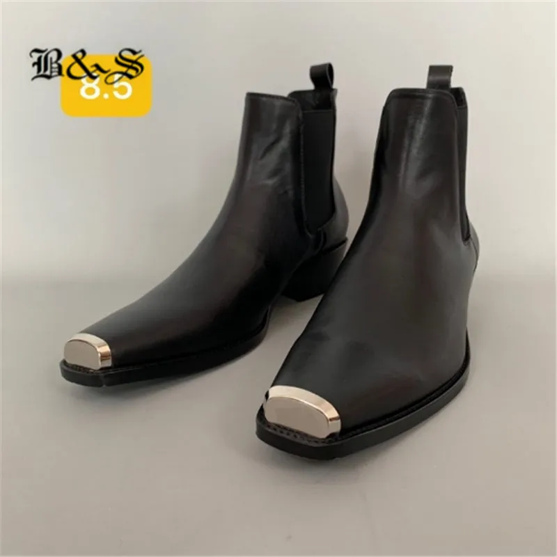 Черные и уличные роскошные ботинки челси из натуральной кожи с железным носком