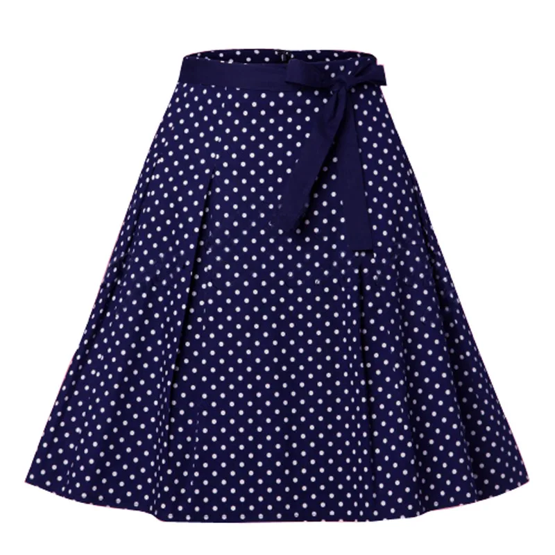 Женская плиссированная юбка 2020 летняя темно синяя в горошек стиле ретро