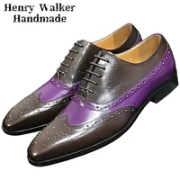 luxury designer men oxford shoes lace up black mix color formal brogue men dress shoes business office wedding leather shoes men