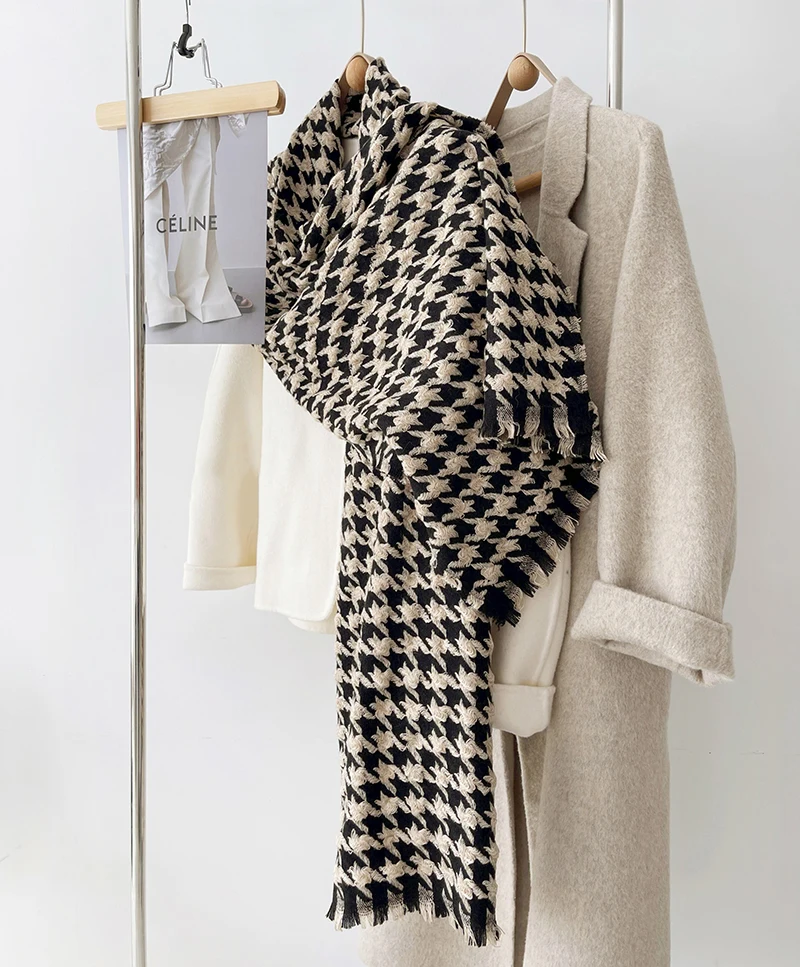 

Женский шерстяной шарф Luna & Dolphin, теплый вязаный шарф ручной работы из твидовой ткани, шаль из пашмины для девушек