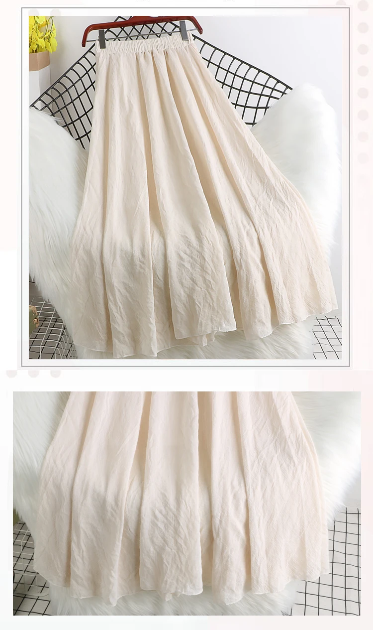 

2020 New Summer Women Skirt Literary vintage High Waist Solid Color Cotton and linen Skirts Women T66