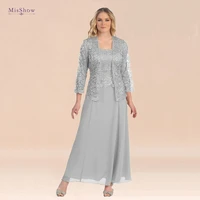 robe de soiree lace long evening dress jacket long sleeve wedding guest dress two piece formal mother of the bride dresses