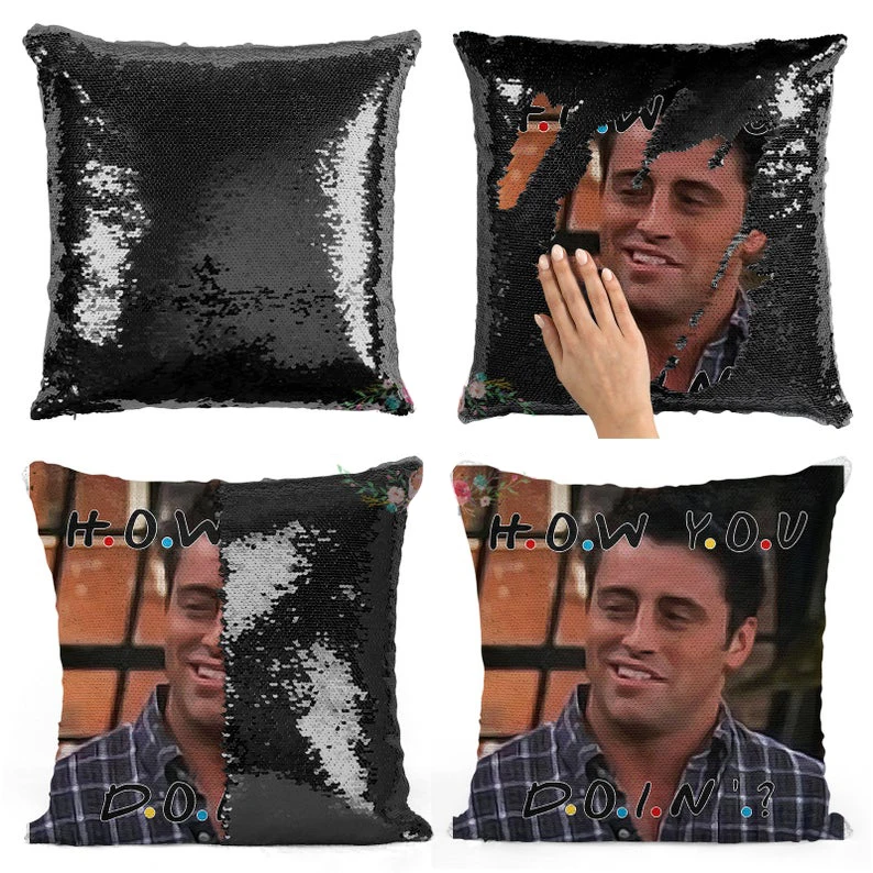 Подушка с блестками Friends How You Doing | Наволочка Двухцветная подушка Подарок для нее