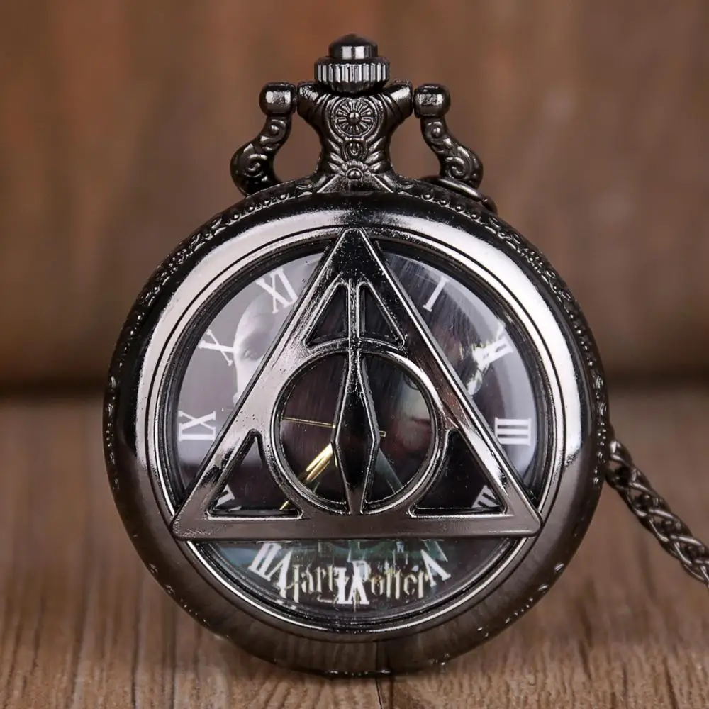 

Hot Sales Black Movie Theme Hollow Quartz Pocket Watch Men Necklace Fob Pendant Clock With Chain Children' Gift