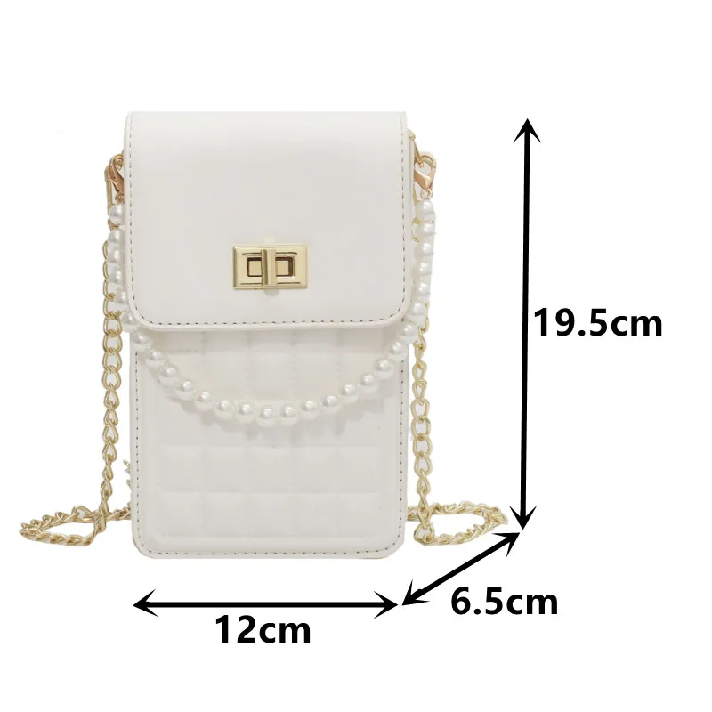 

Pearl Chain Tote Bags for Women Luxury Leather Crossbody Bag Summer Square Grid Shoulder Bag Ladies Plaid Quilted Messenger Bags