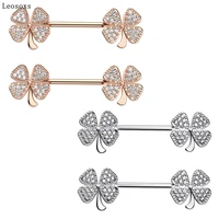 leosoxs 2pcs explosive sweet 4 leaf grass zircon stainless steel breast ring pin type industrial barbell body piercing jewelry