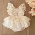 Винтажный кружевной комбинезон для новорожденных девочек 0-24 месяцев, комбинезон принцессы с фатиновой юбкой-пачкой, одежда для маленьких девочек на день рождения, костюмы