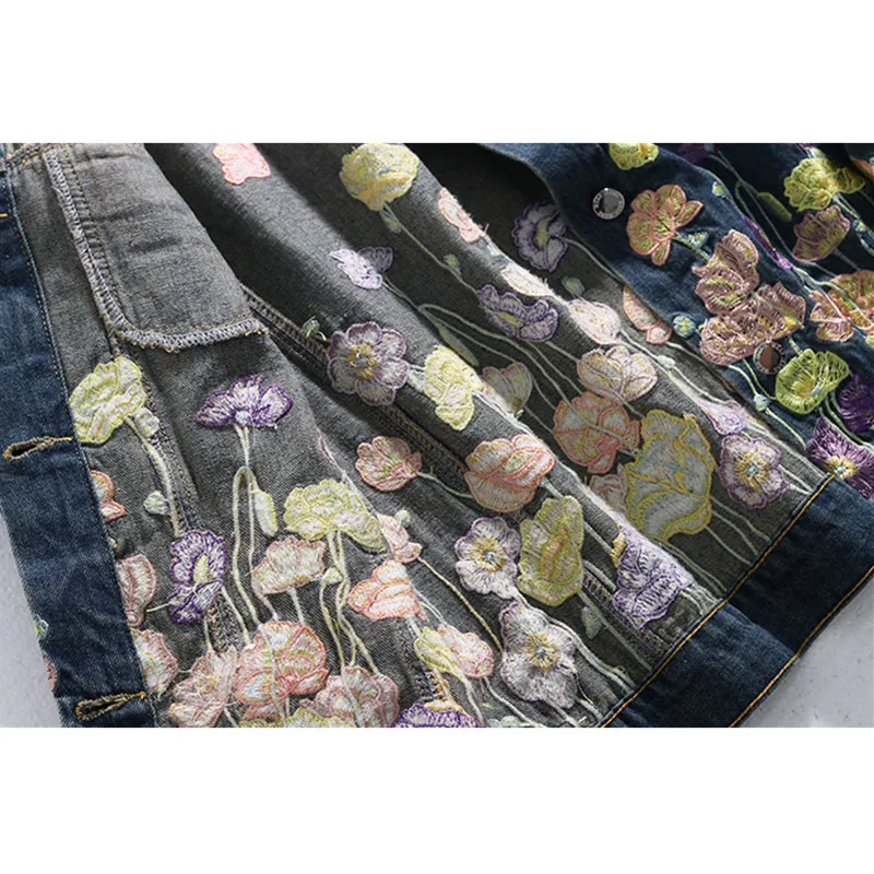Весенняя Новинка джинсовая куртка с вышитыми цветами женская верхняя одежда