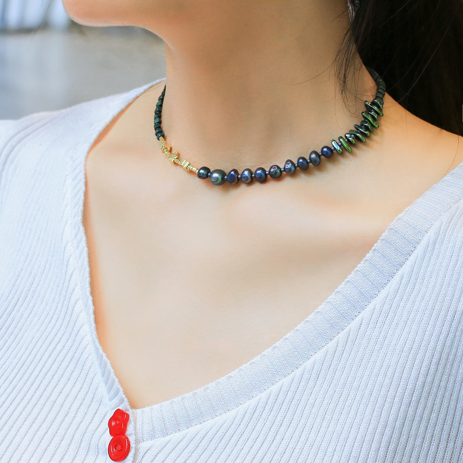 

QUANCHI Baroque Pearl Choker Star Irregular Beaded Necklace Boho Fashion Women Necklace Jewelry