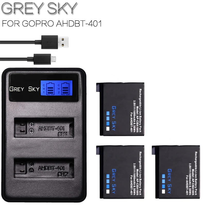2 шт 1680mah hero 4 батарея+ ЖК USB двойное зарядное устройство для Gopro hero 4 батареи Go Pro hero 4 bateria аксессуары для экшн-камеры - Цвет: charger and 3battery