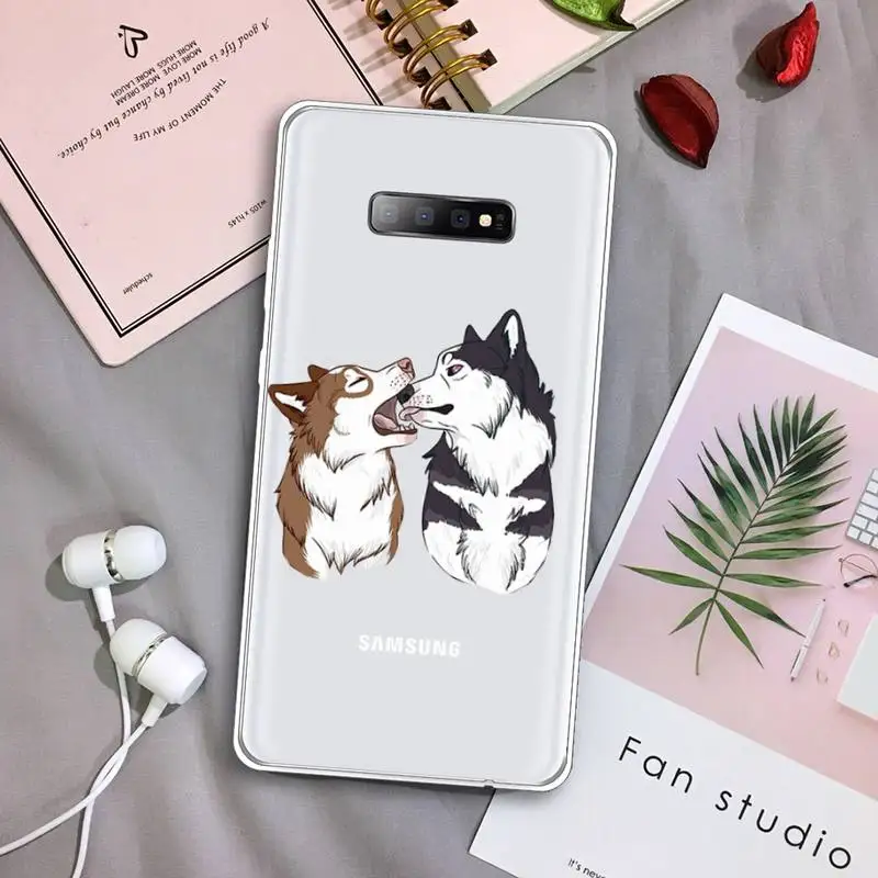 

Husky Kawaii Wolf cute Phone Case Transparent For Samsung Galaxy S A 5 7 8 9 2015 20 edge plus 10 e lite 2019