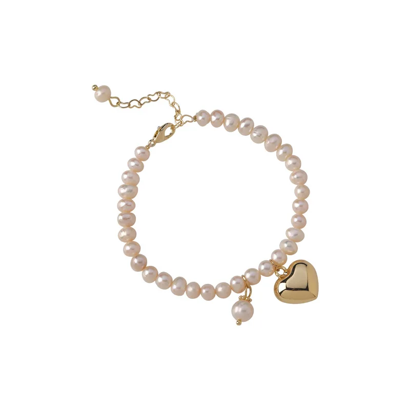 

Origin Summer Delicate Love Heart Natural Freshwater Pearl Charm Bracelet for Women Femme Gold Metal Beaded Bracelet Jewelry