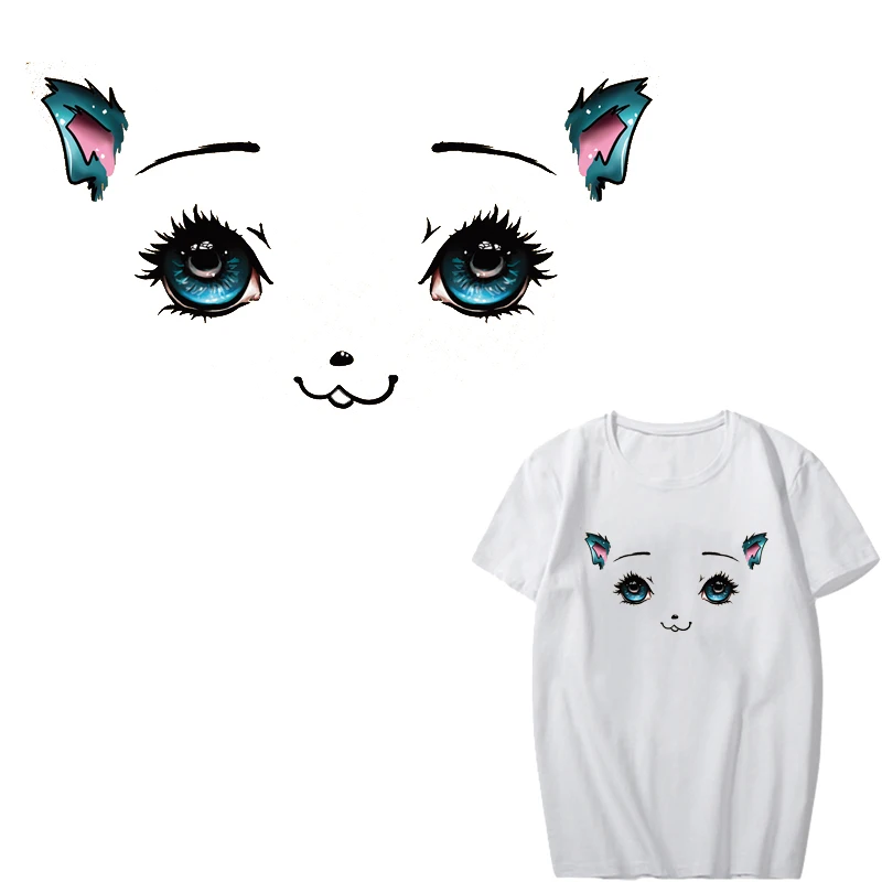 

Iron on Transfer Cute Cat Patches for Girl Clothing DIY T-shirt Applique Heat Transfer Vinyl Washable Stickers Badges on Clothes