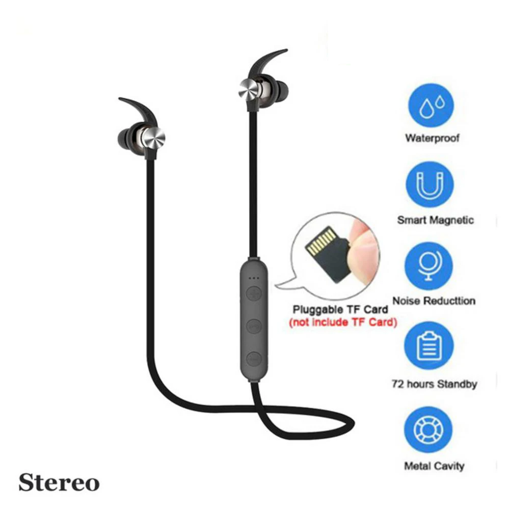 

AURUNW XT22 Sports Bluetooth -compatible Earphone Magnetic Wireless Headset Support TF SD Card Stereo Bass Waterproof Headphone