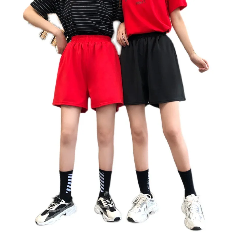 

Women Casual Soft Red Black Shorts Wide Leg Pocket College Style Summer Workout Wear Basic Shorts Women Clothing Short Femme XXL