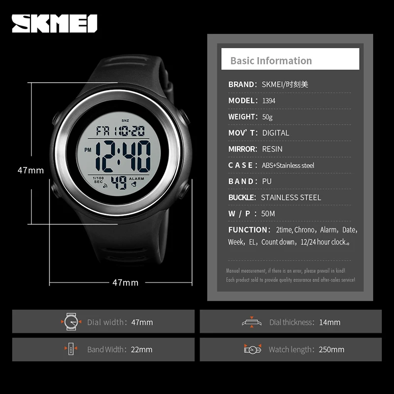 

SKMEI Fashion Simple Sport Watch Men Alarm Clock LED Display 5Bar Waterproof Backlight Digital Watch Relogio Masculino 1394